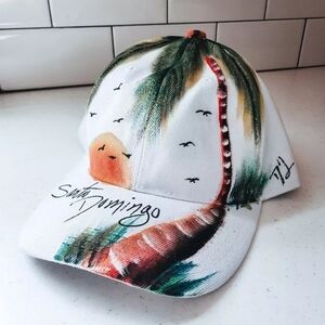 Santo Domingo Dominican Republic Hat Cap Adjustable White Palm Tree Painting